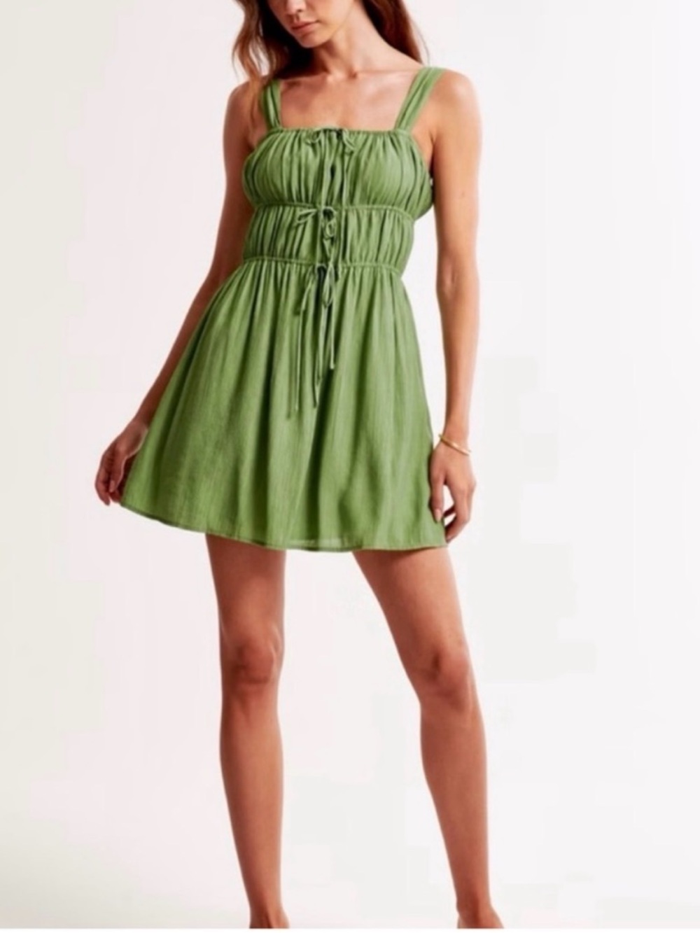 Abercrombie & Fitch Olive Green Tie-Front Mini Dress